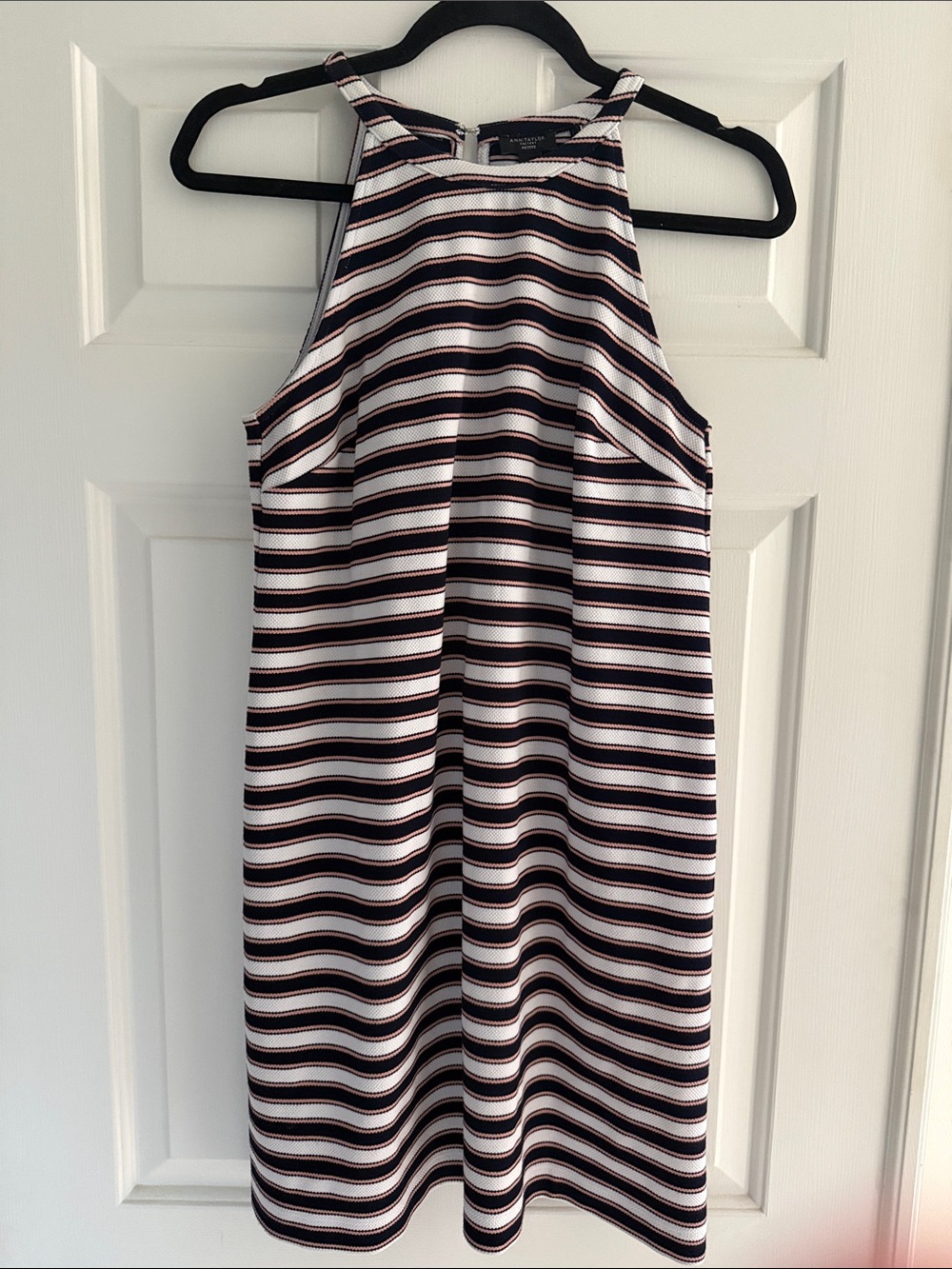Ann Taylor Striped Navy/White/Blush Halter Woven Dress - Size 4P